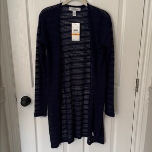 By Design NWT Small Dark Blue Open-Front Lace Cardigan